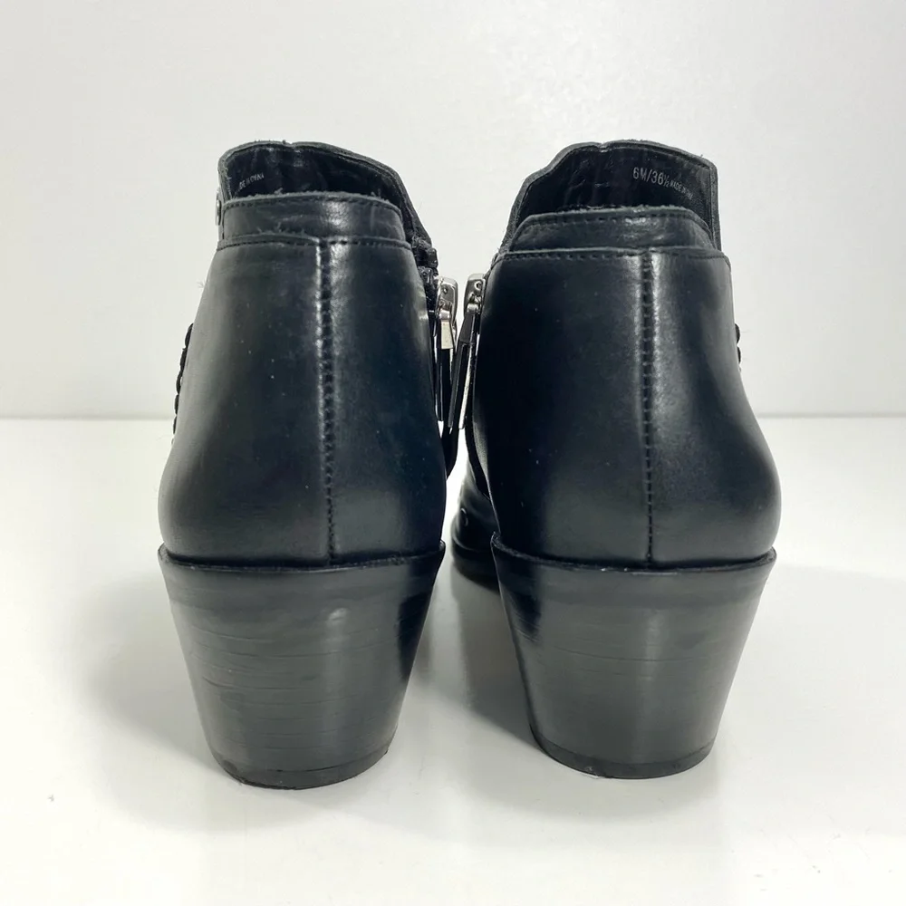1. State Loka Black Leather Silver Studded Moto Biker Rock Western Ankle Boots 6